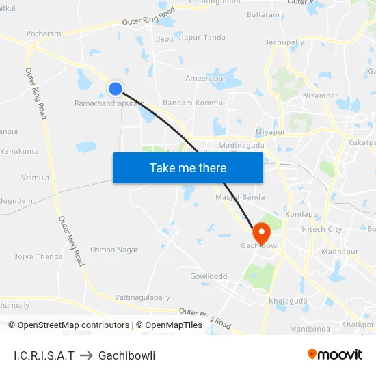 I.C.R.I.S.A.T to Gachibowli map