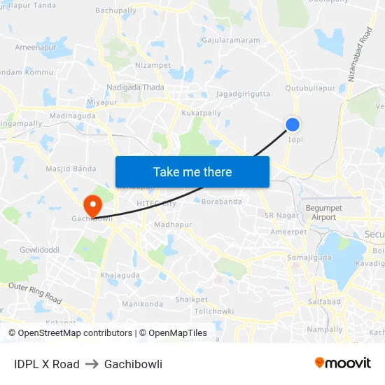 IDPL X Road to Gachibowli map