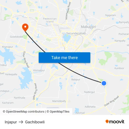 Injapur to Gachibowli map