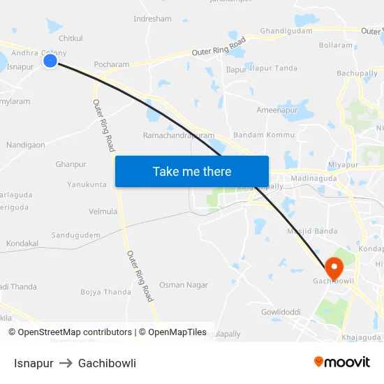 Isnapur to Gachibowli map
