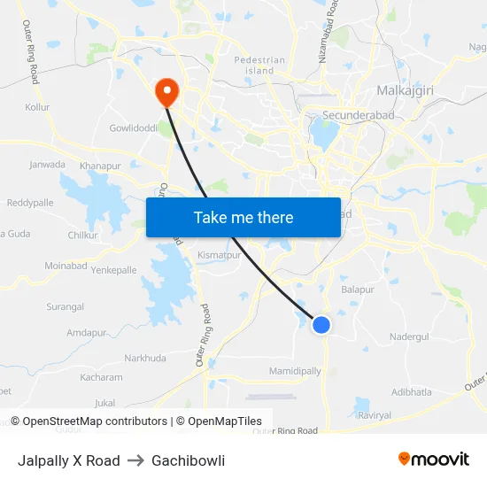 Jalpally X Road to Gachibowli map