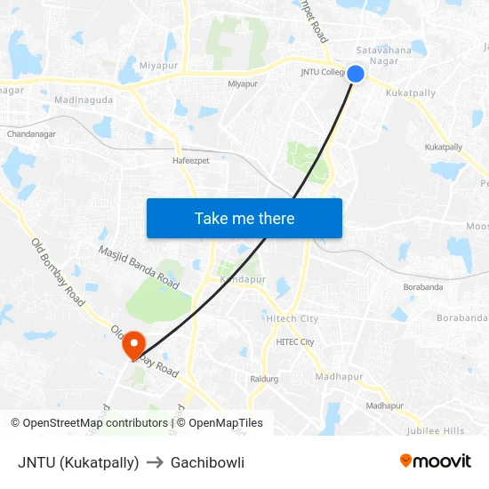 JNTU (Kukatpally) to Gachibowli map