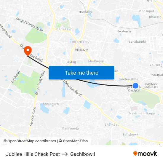 Jubilee Hills Check Post to Gachibowli map