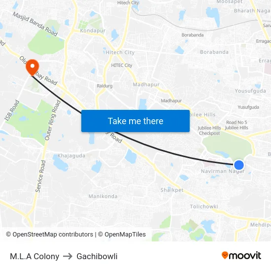M.L.A Colony to Gachibowli map