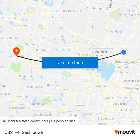 JBS to Gachibowli map