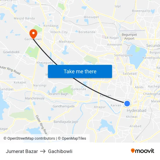 Jumerat Bazar to Gachibowli map