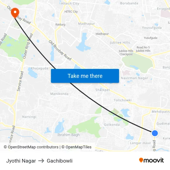 Jyothi Nagar to Gachibowli map