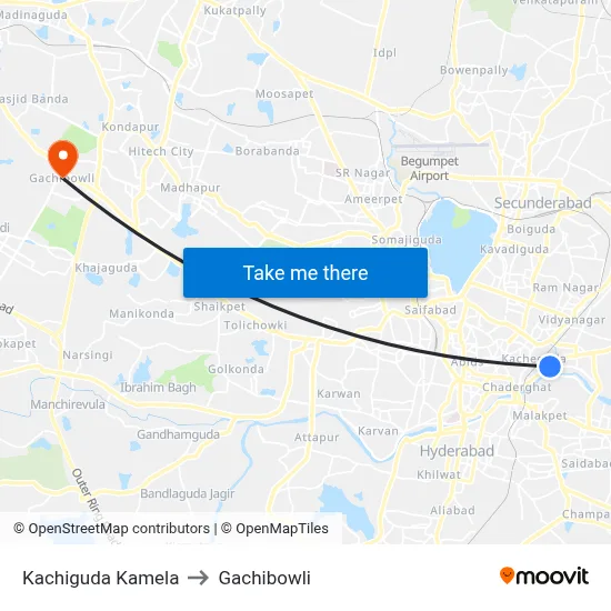 Kachiguda Kamela to Gachibowli map