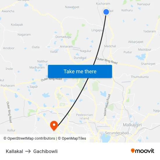 Kallakal to Gachibowli map