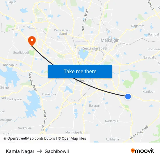 Kamla Nagar to Gachibowli map