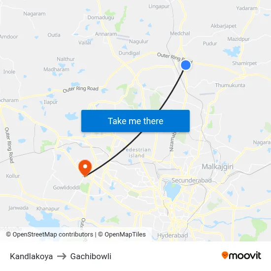 Kandlakoya to Gachibowli map