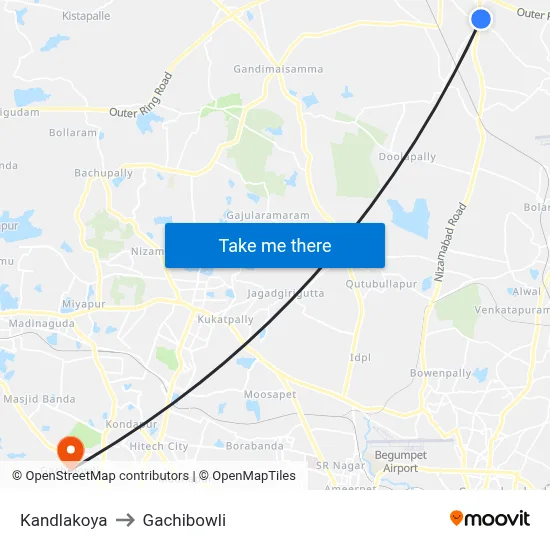 Kandlakoya to Gachibowli map