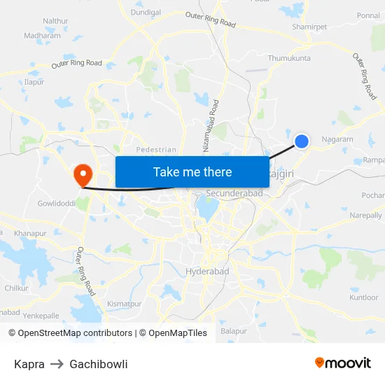 Kapra to Gachibowli map