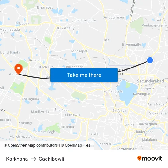 Karkhana to Gachibowli map