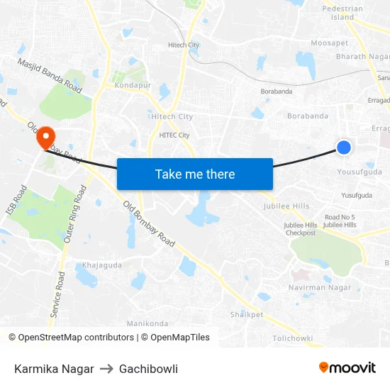 Karmika Nagar to Gachibowli map