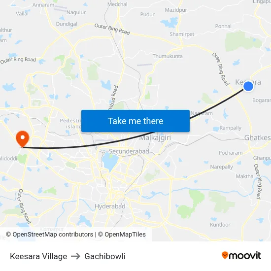Keesara Village to Gachibowli map