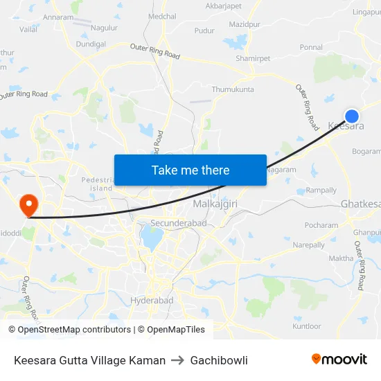 Keesara Gutta Village Kaman to Gachibowli map