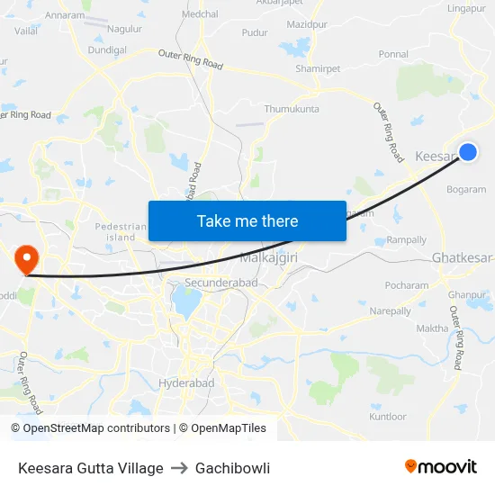 Keesara Gutta Village to Gachibowli map