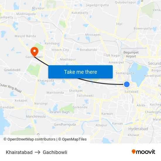 Khairatabad to Gachibowli map