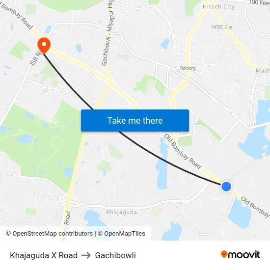 Khajaguda X Road to Gachibowli map