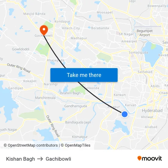 Kishan Bagh to Gachibowli map