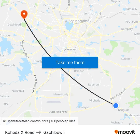 Koheda X Road to Gachibowli map