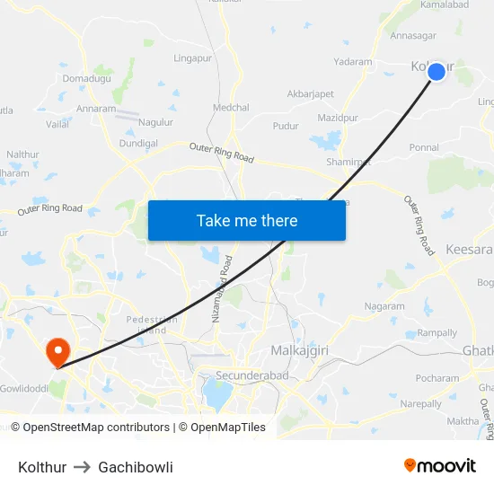 Kolthur to Gachibowli map