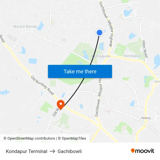 Kondapur Terminal to Gachibowli map