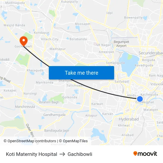 Koti Maternity Hospital to Gachibowli map