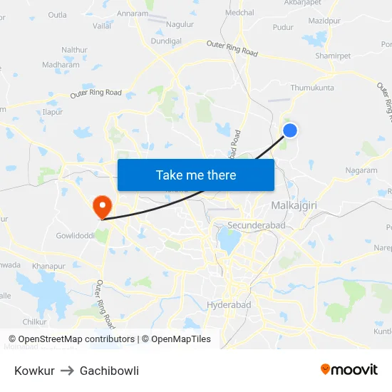 Kowkur to Gachibowli map