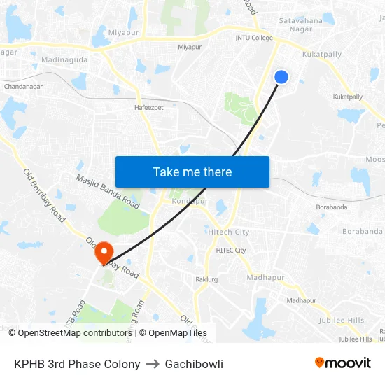 KPHB 3rd Phase Colony to Gachibowli map