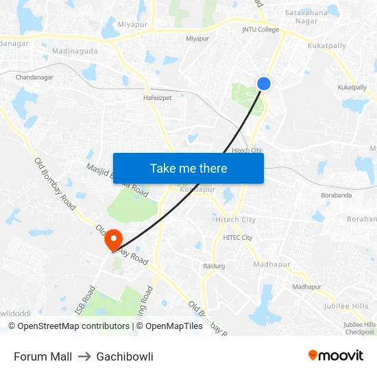 Forum Mall to Gachibowli map