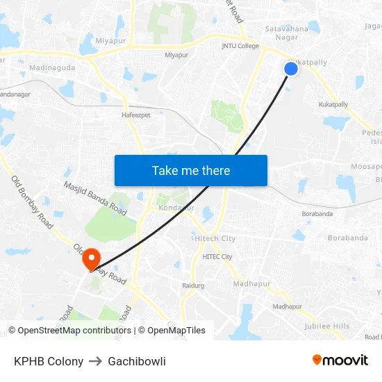 KPHB Colony to Gachibowli map