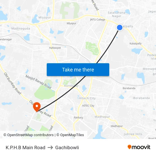 K.P.H.B Main Road to Gachibowli map