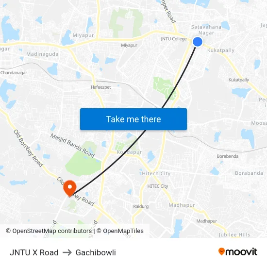 JNTU X Road to Gachibowli map
