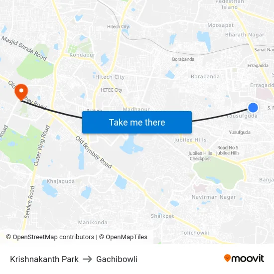 Krishnakanth Park to Gachibowli map