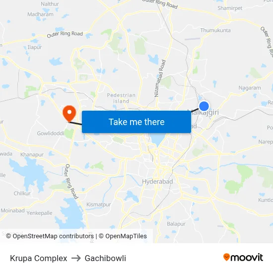Krupa Complex to Gachibowli map