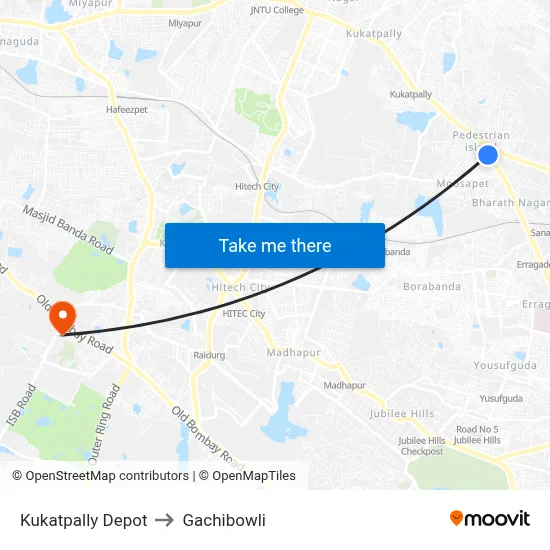 Kukatpally Depot to Gachibowli map
