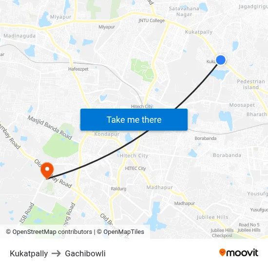 Kukatpally to Gachibowli map