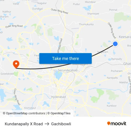 Kundanapally X Road to Gachibowli map