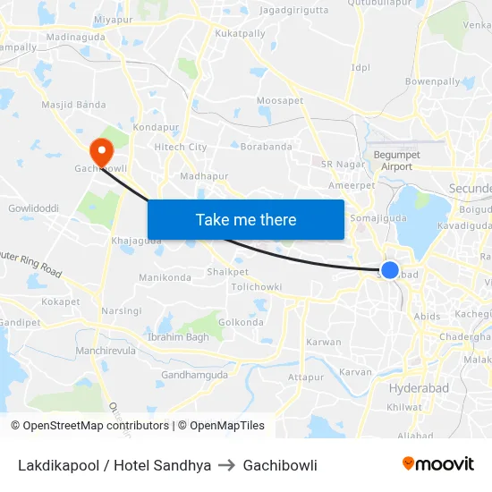 Lakdikapool / Hotel Sandhya to Gachibowli map