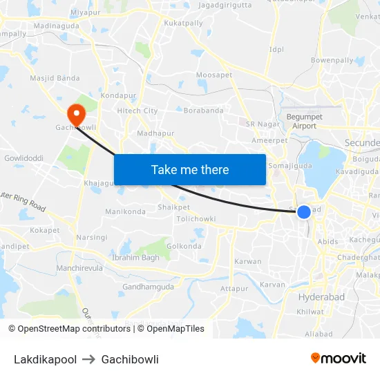 Lakdikapool to Gachibowli map