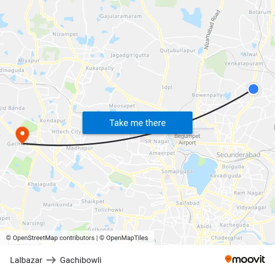 Lalbazar to Gachibowli map