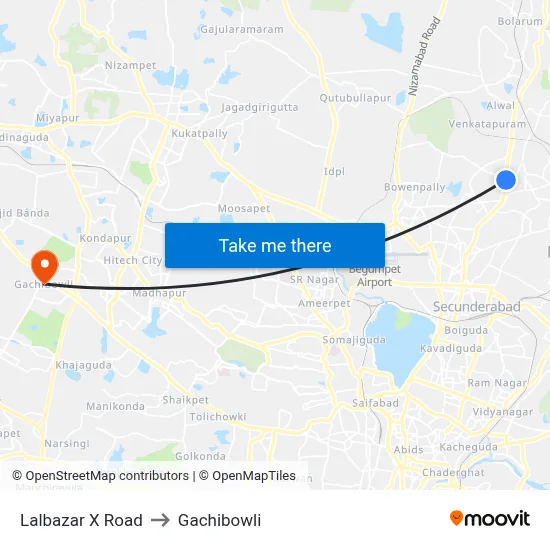 Lalbazar X Road to Gachibowli map