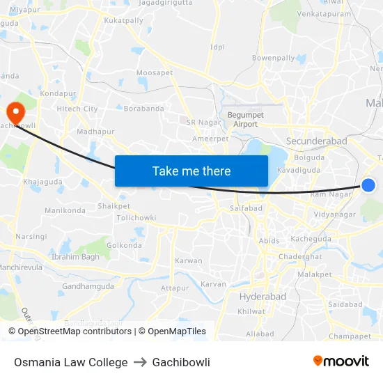 Osmania Law College to Gachibowli map