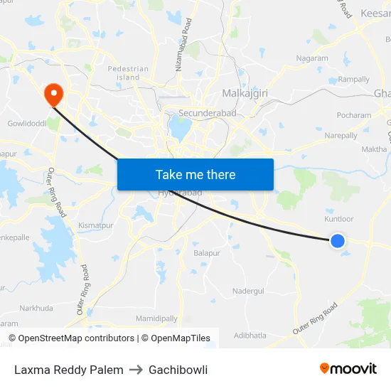 Laxma Reddy Palem to Gachibowli map