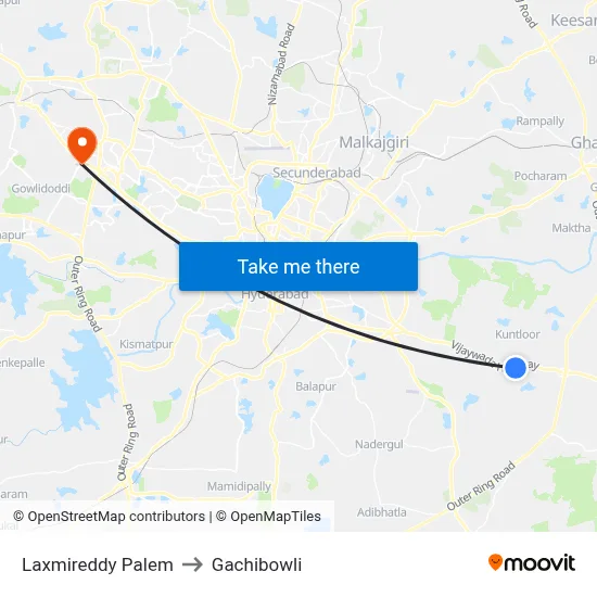 Laxmireddy Palem to Gachibowli map