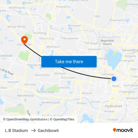 L.B Stadium to Gachibowli map