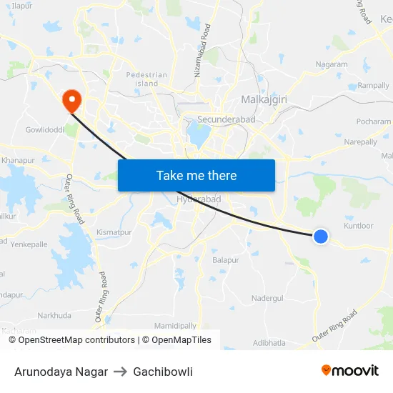 Arunodaya Nagar to Gachibowli map