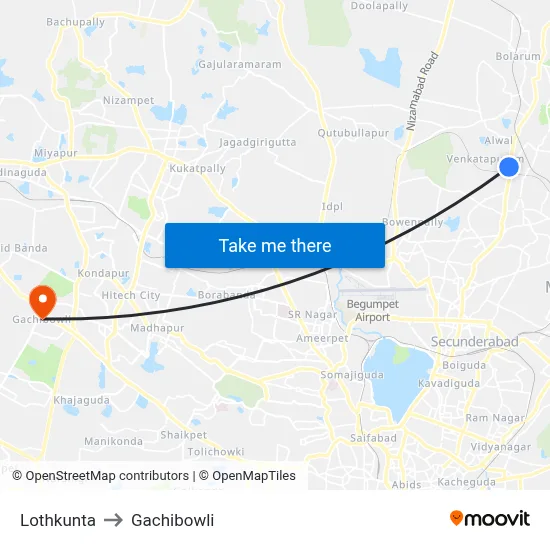 Lothkunta to Gachibowli map